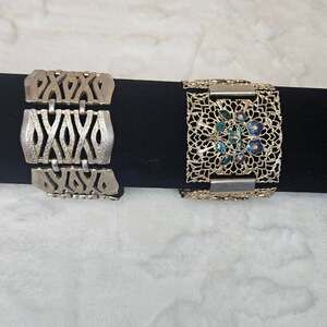 Lot of 2 Vintage 80's 90's Costume Bracelets Chunky Floral Filigree Grandma